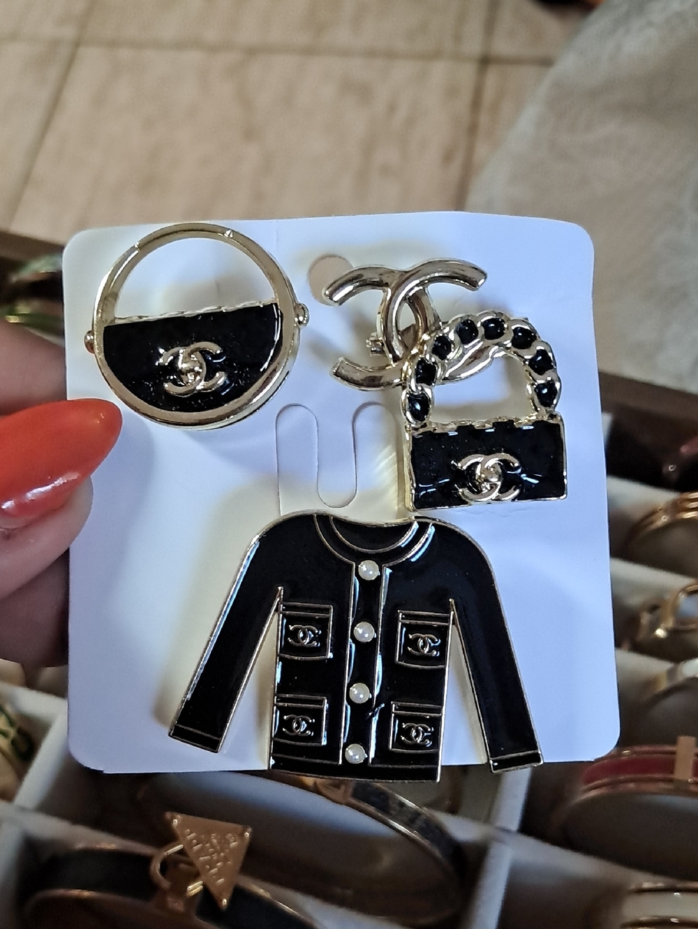 Black & Gold Enamel Jacket and Bag Pin Set